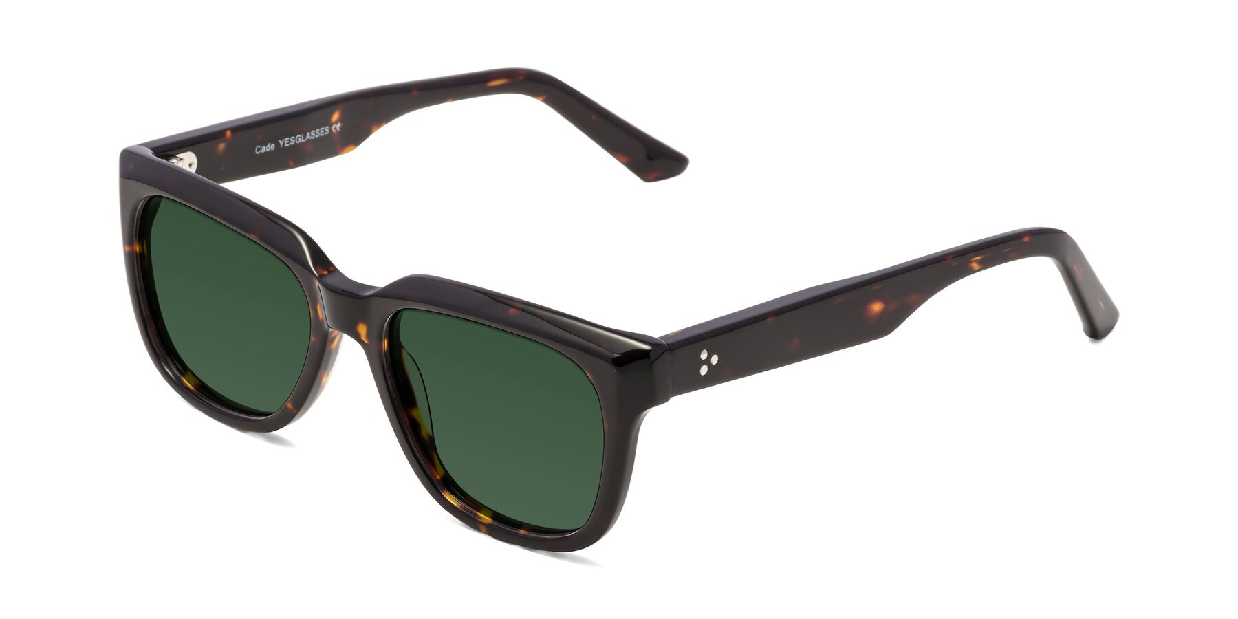 Angle of Cade in Tortoise with Green Tinted Lenses