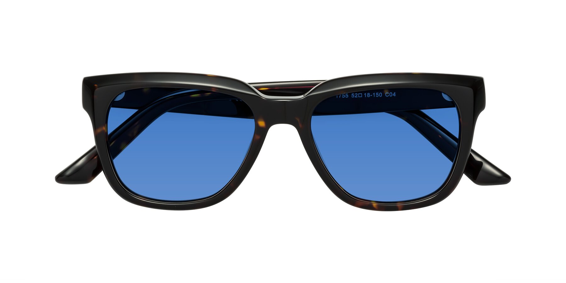 Folded Front of Cade in Tortoise with Blue Tinted Lenses