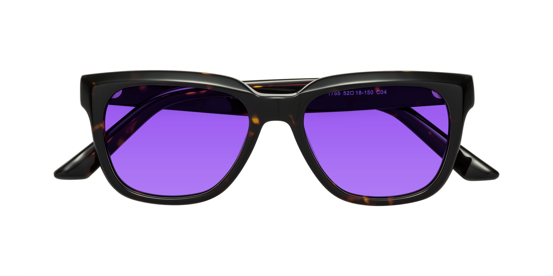 Folded Front of Cade in Tortoise with Purple Tinted Lenses