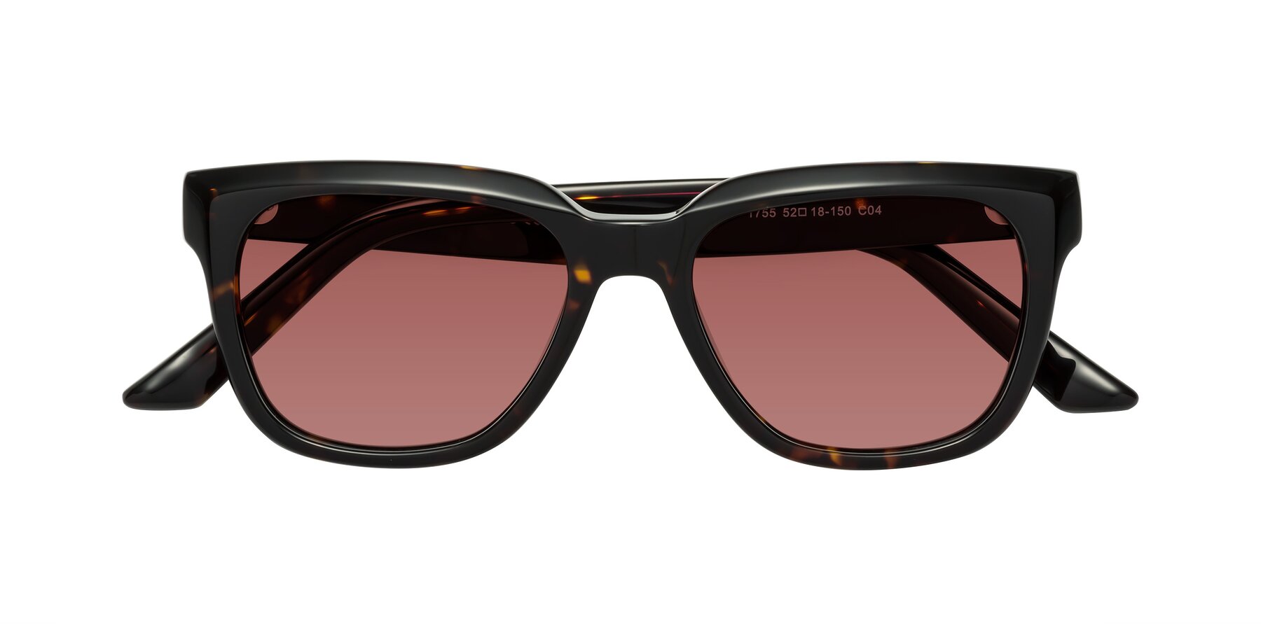 Folded Front of Cade in Tortoise with Garnet Tinted Lenses