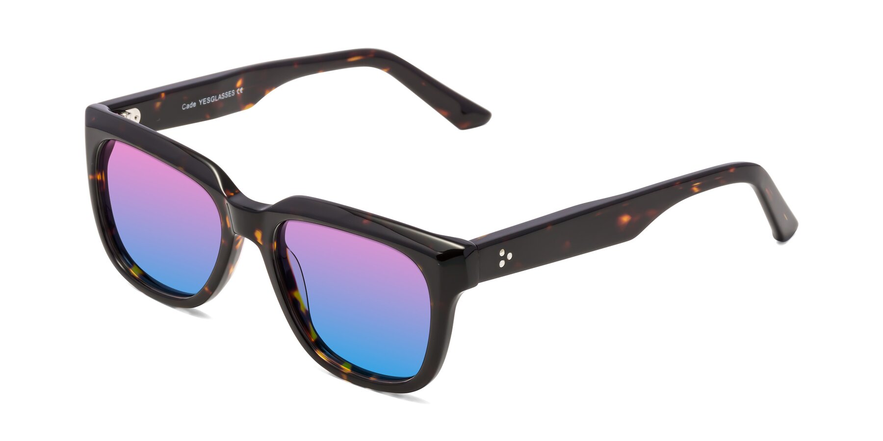 Angle of Cade in Tortoise with Pink / Blue Gradient Lenses