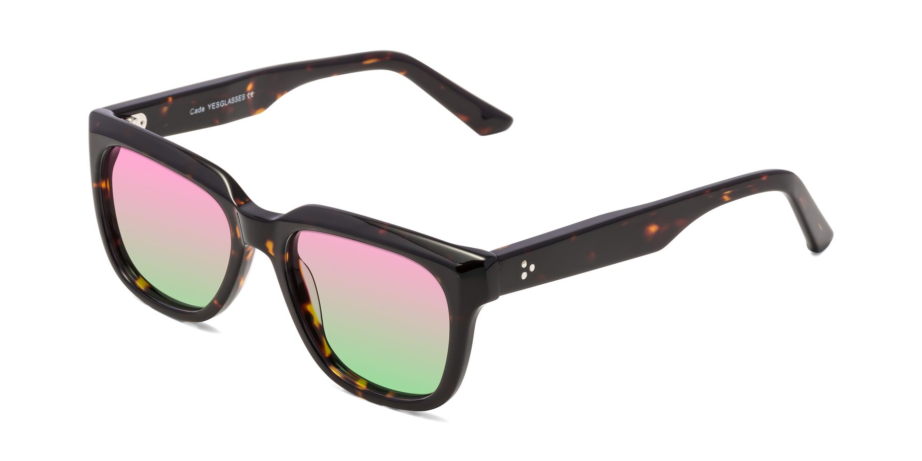 Angle of Cade in Tortoise with Pink / Green Gradient Lenses