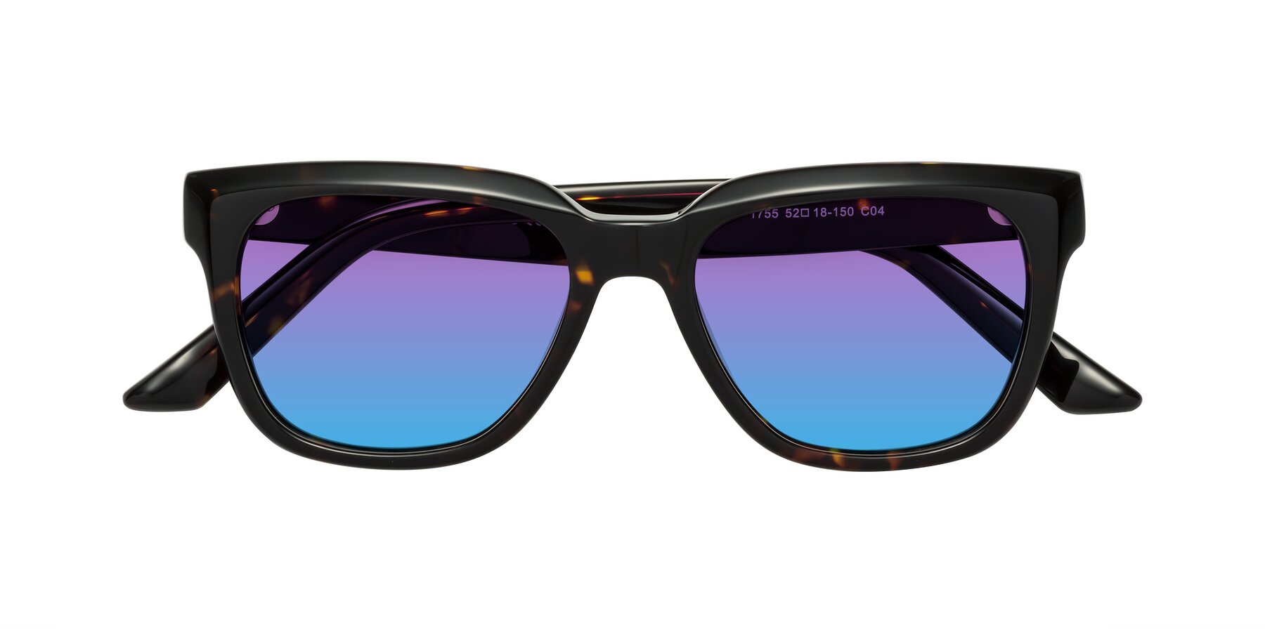 Folded Front of Cade in Tortoise with Purple / Blue Gradient Lenses