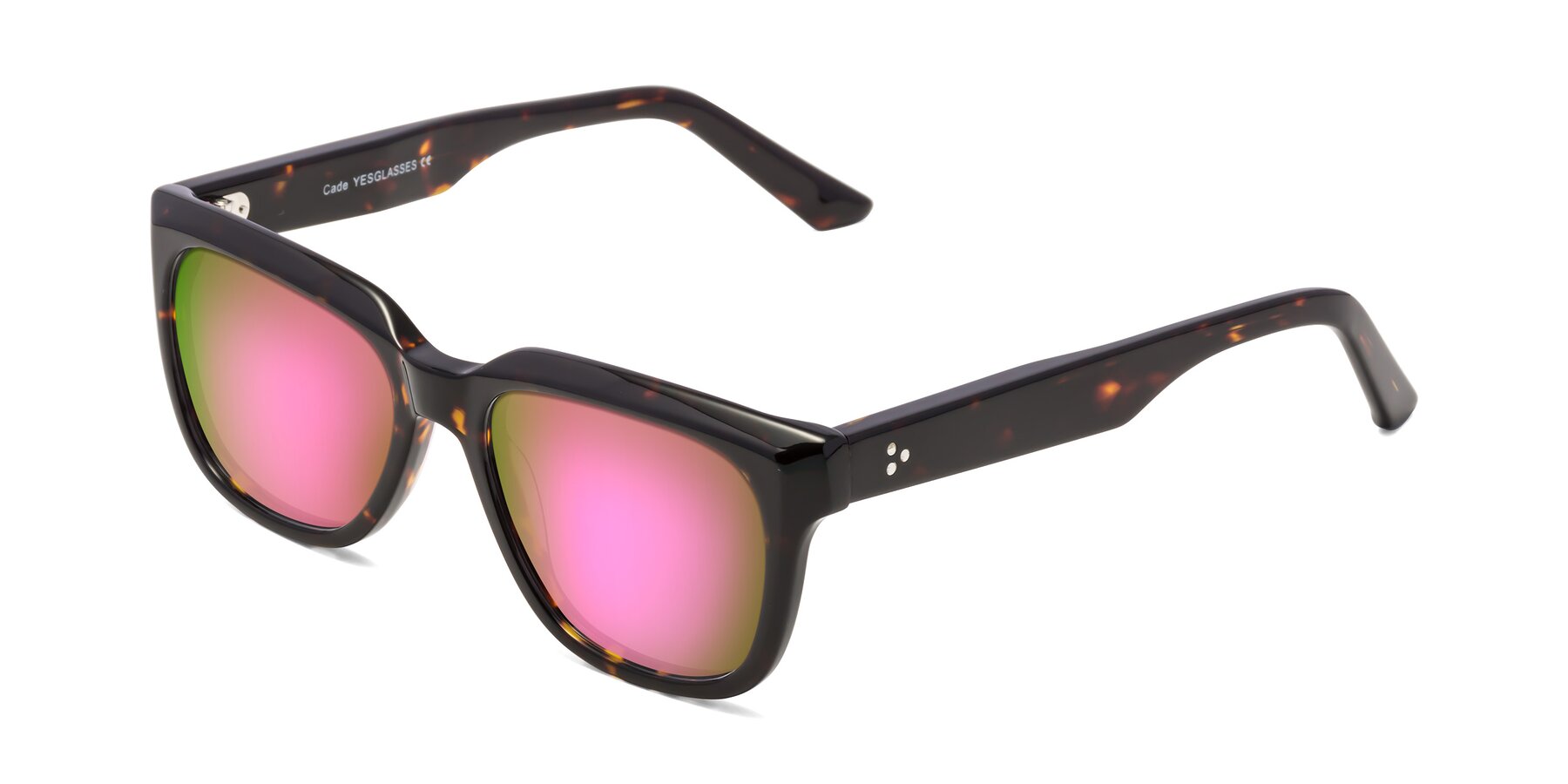 Angle of Cade in Tortoise with Pink Mirrored Lenses