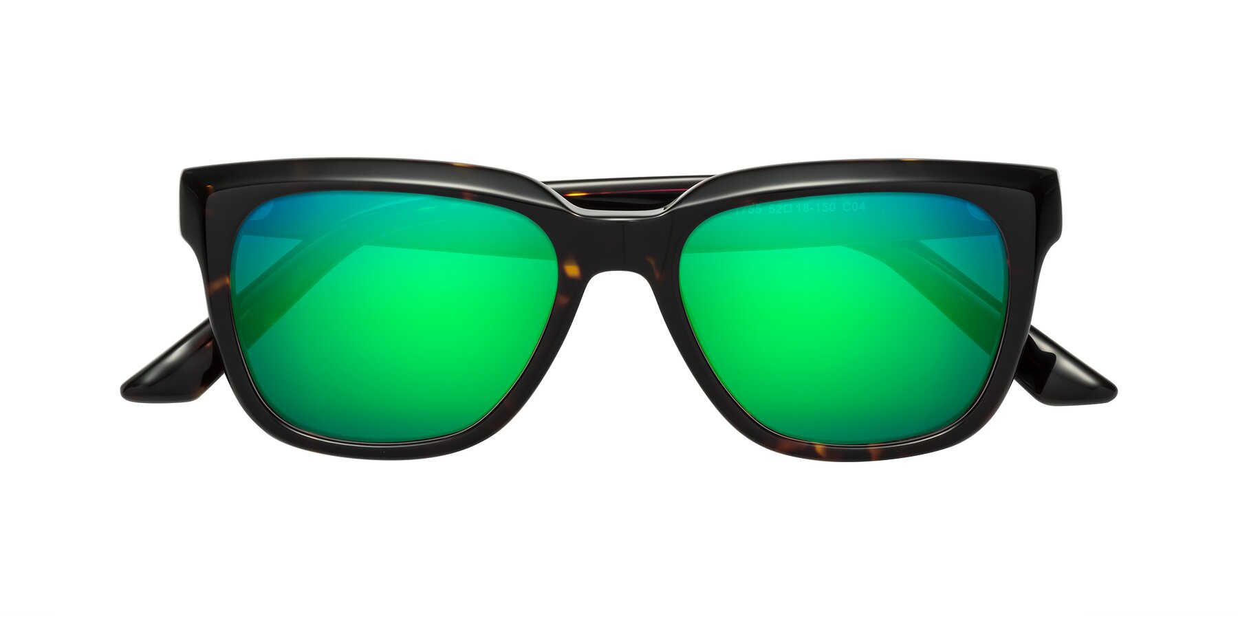 Folded Front of Cade in Tortoise with Green Mirrored Lenses