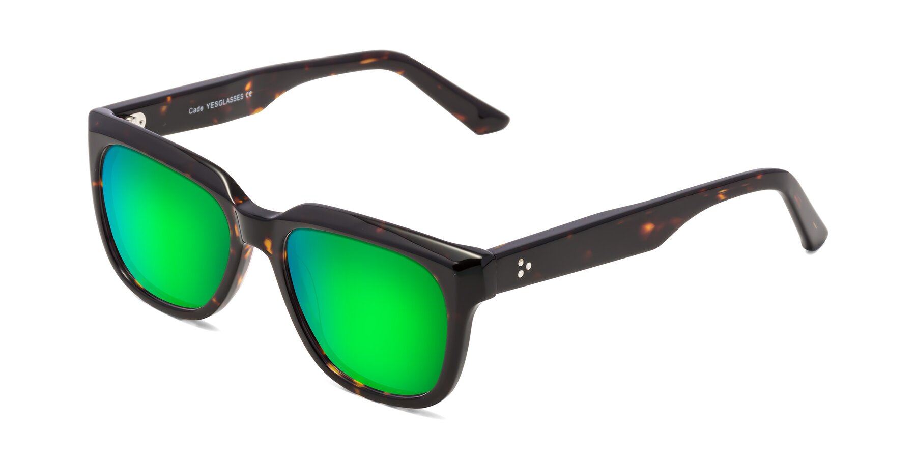 Angle of Cade in Tortoise with Green Mirrored Lenses