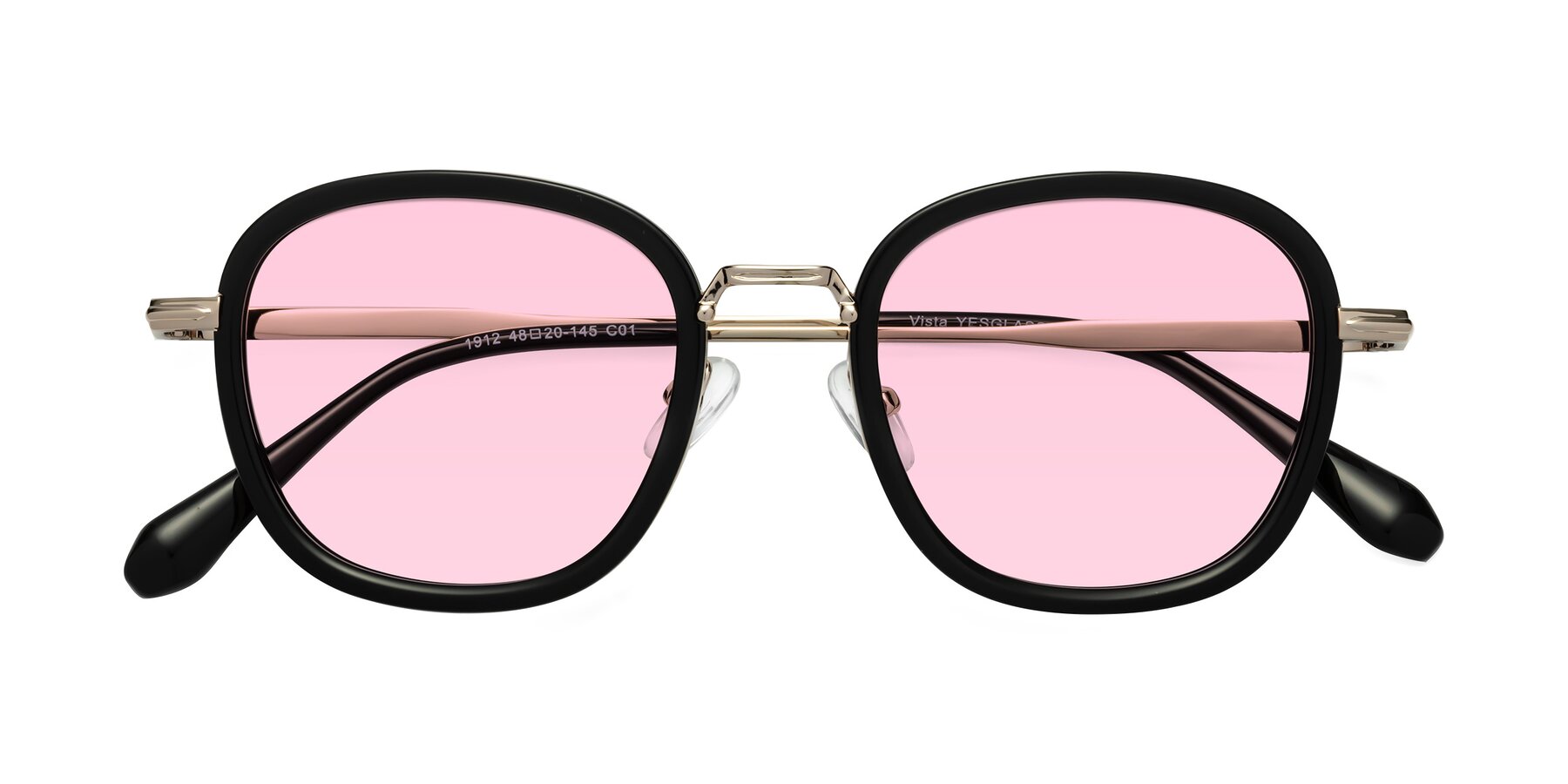 Folded Front of Vista in Black-Light Gold with Light Pink Tinted Lenses