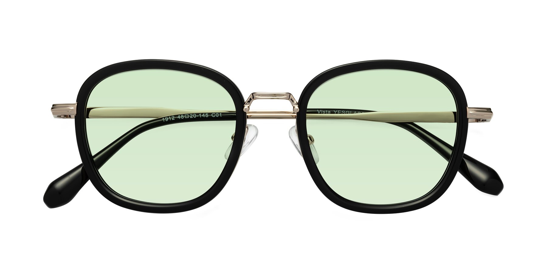 Folded Front of Vista in Black-Light Gold with Light Green Tinted Lenses