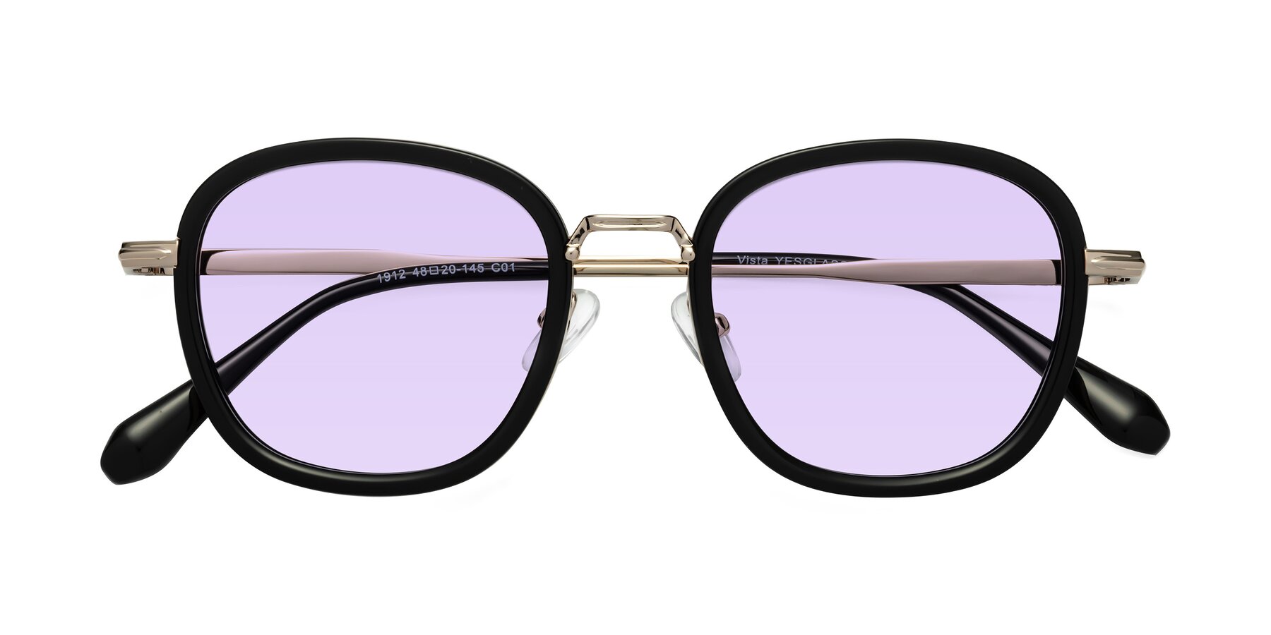 Folded Front of Vista in Black-Light Gold with Light Purple Tinted Lenses