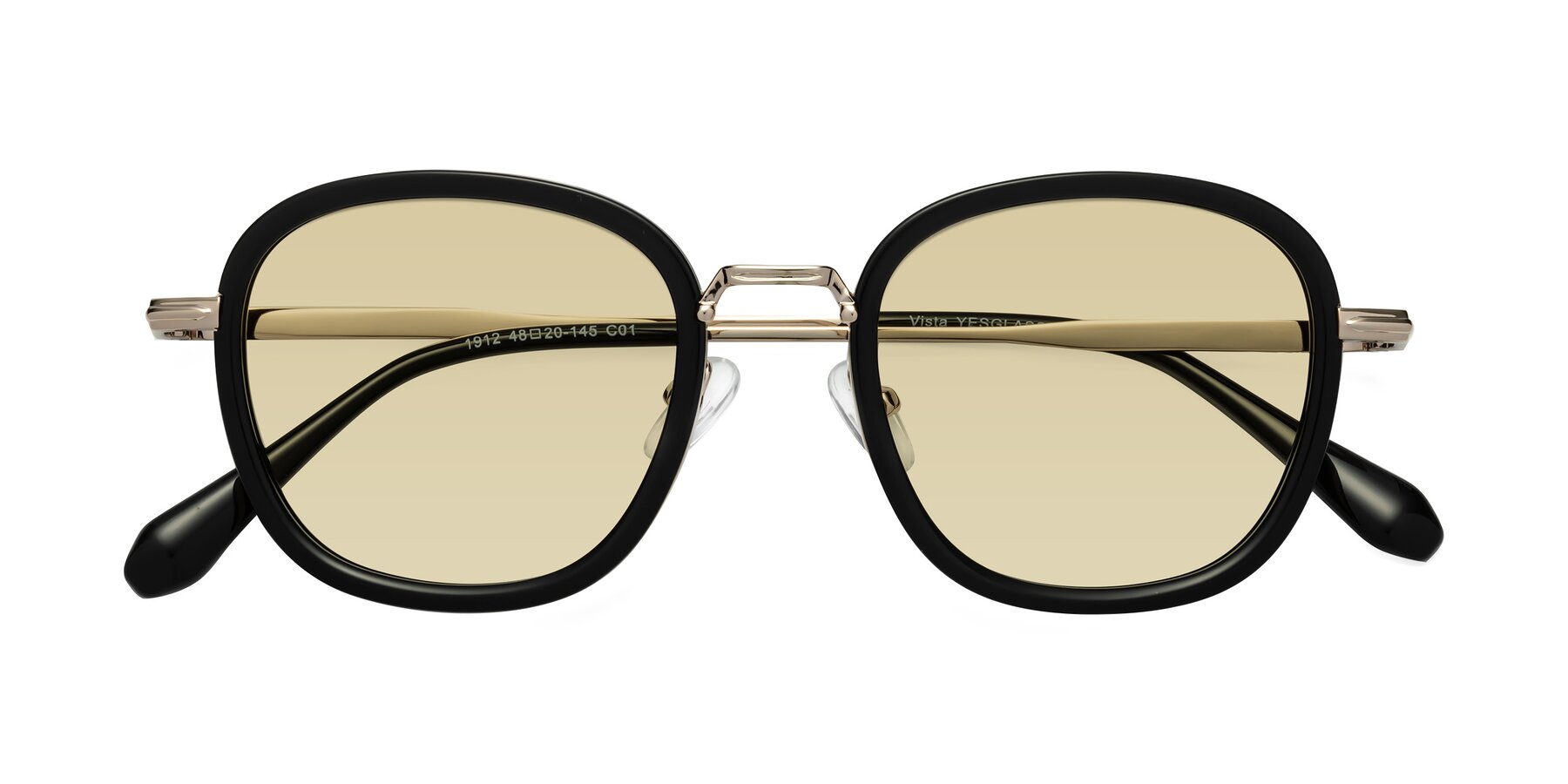 Folded Front of Vista in Black-Light Gold with Light Champagne Tinted Lenses