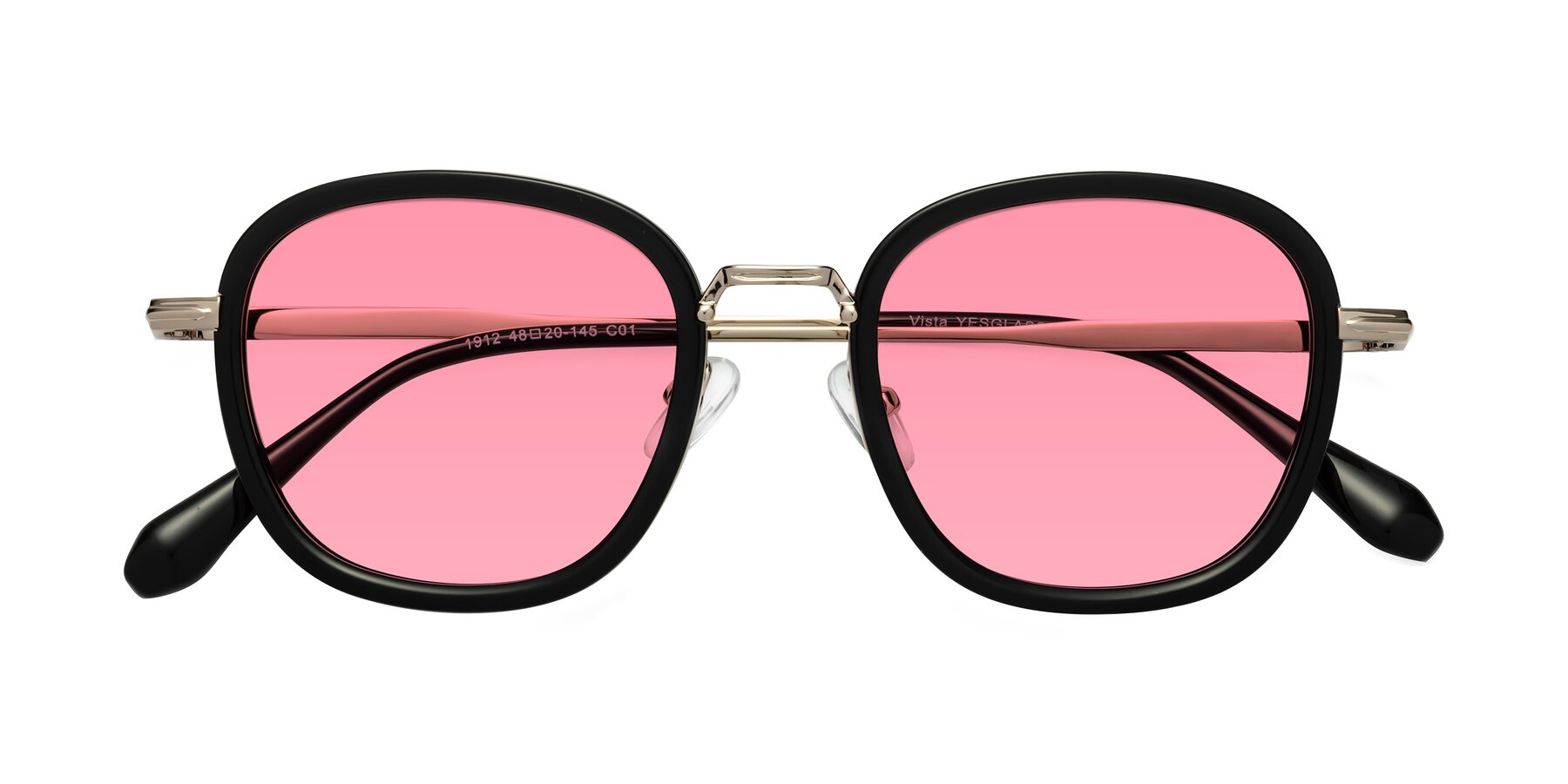 Folded Front of Vista in Black-Light Gold with Pink Tinted Lenses