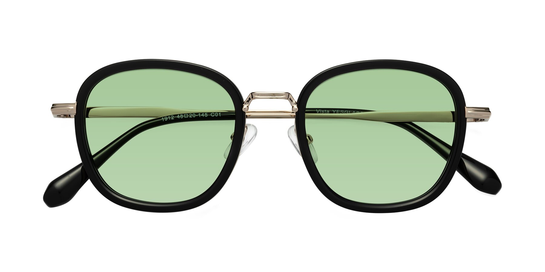 Folded Front of Vista in Black-Light Gold with Medium Green Tinted Lenses