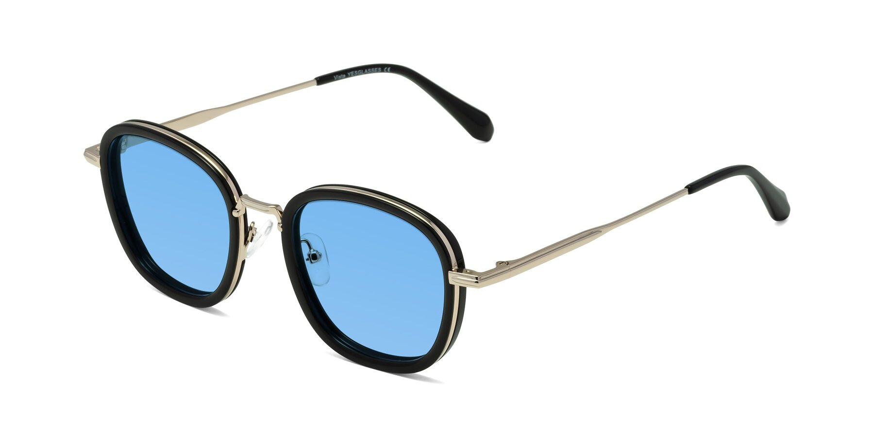 Angle of Vista in Black-Light Gold with Medium Blue Tinted Lenses