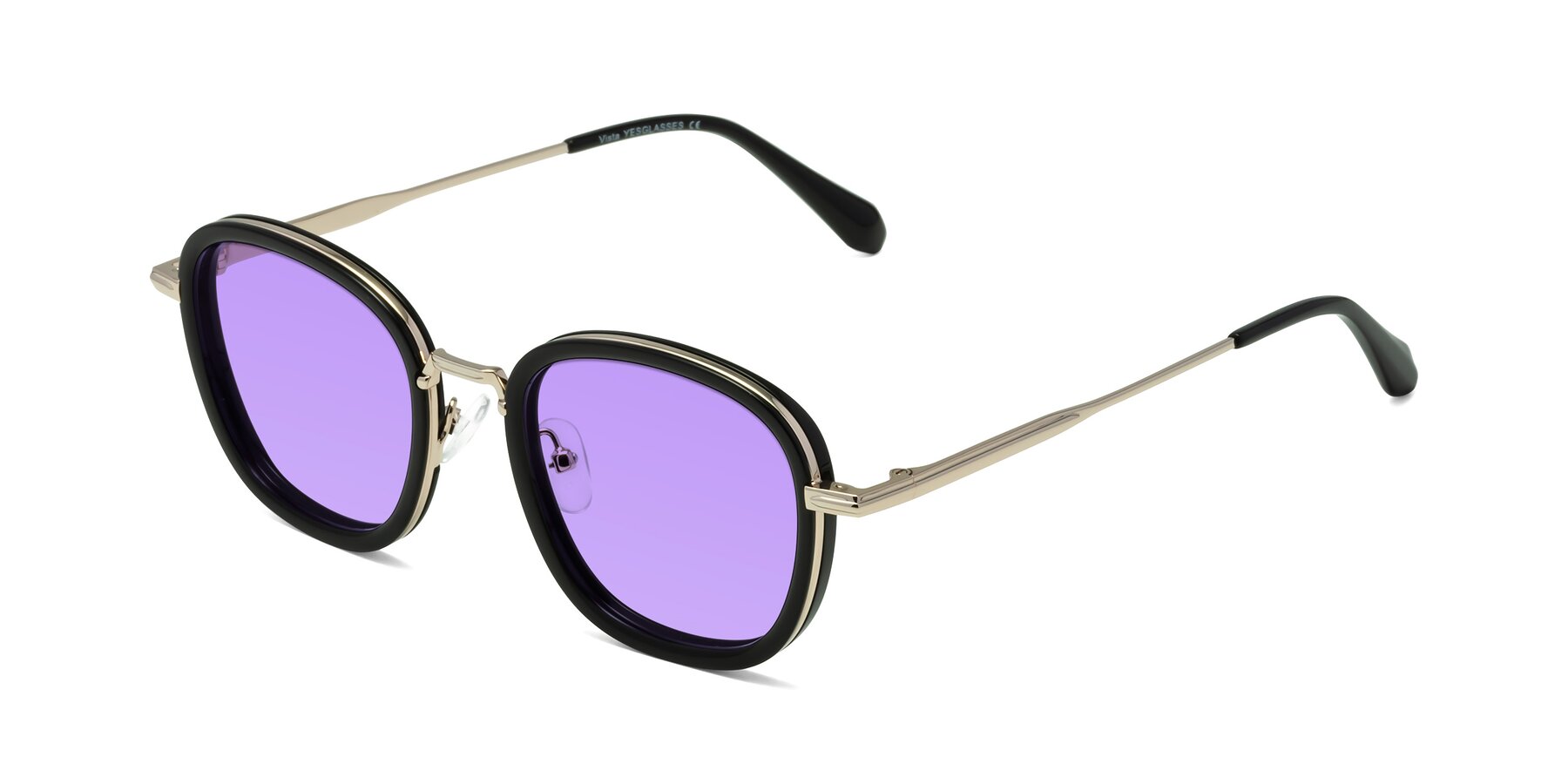 Angle of Vista in Black-Light Gold with Medium Purple Tinted Lenses