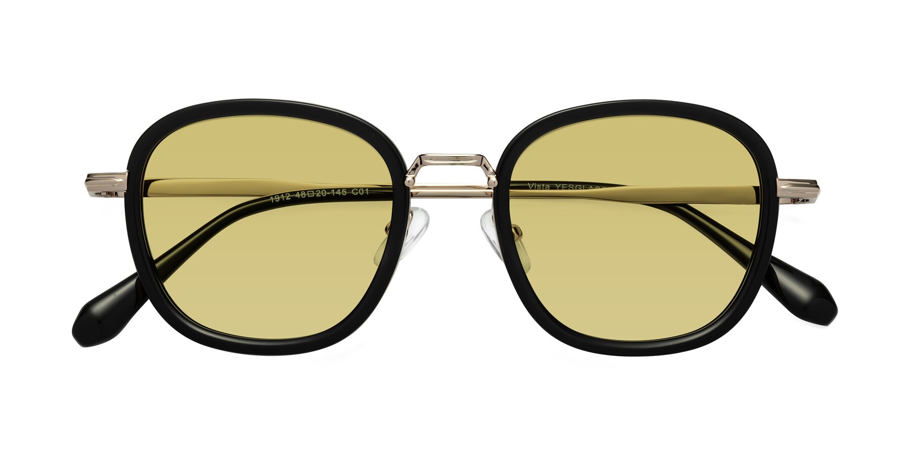 Folded Front of Vista in Black-Light Gold with Medium Champagne Tinted Lenses