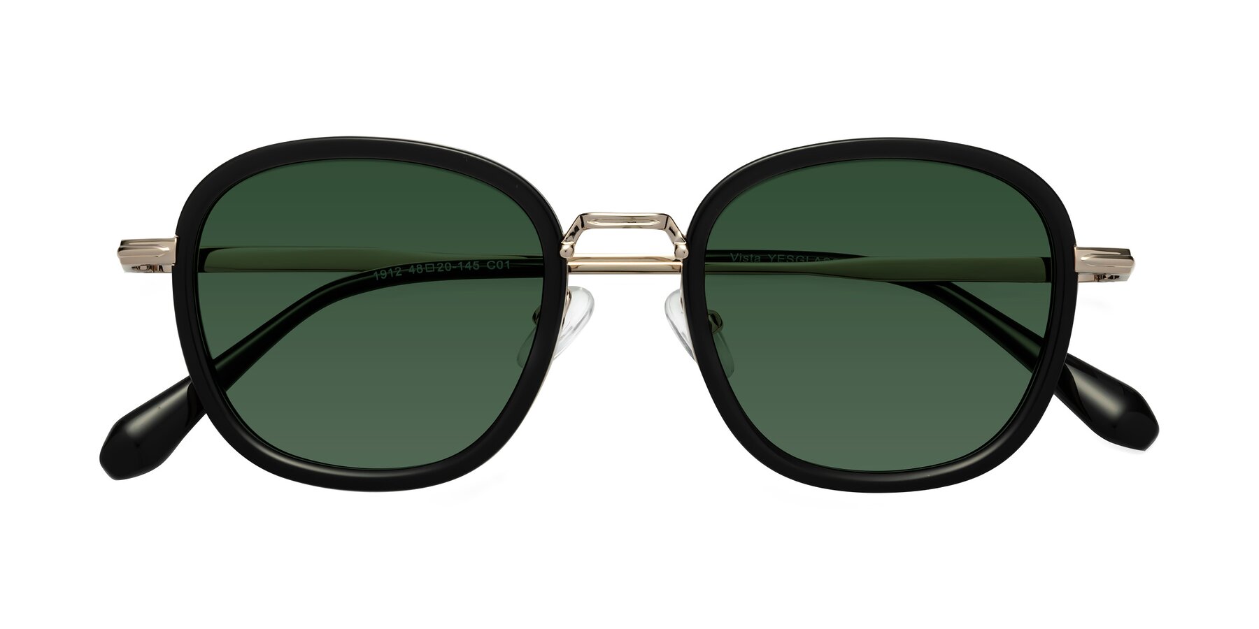 Folded Front of Vista in Black-Light Gold with Green Tinted Lenses