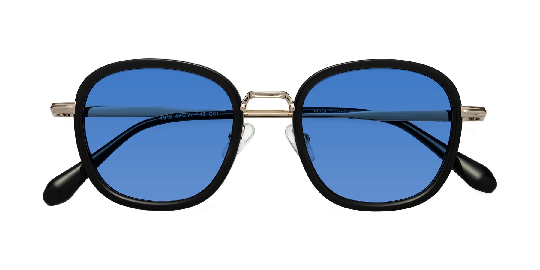 Folded Front of Vista in Black-Light Gold with Blue Tinted Lenses