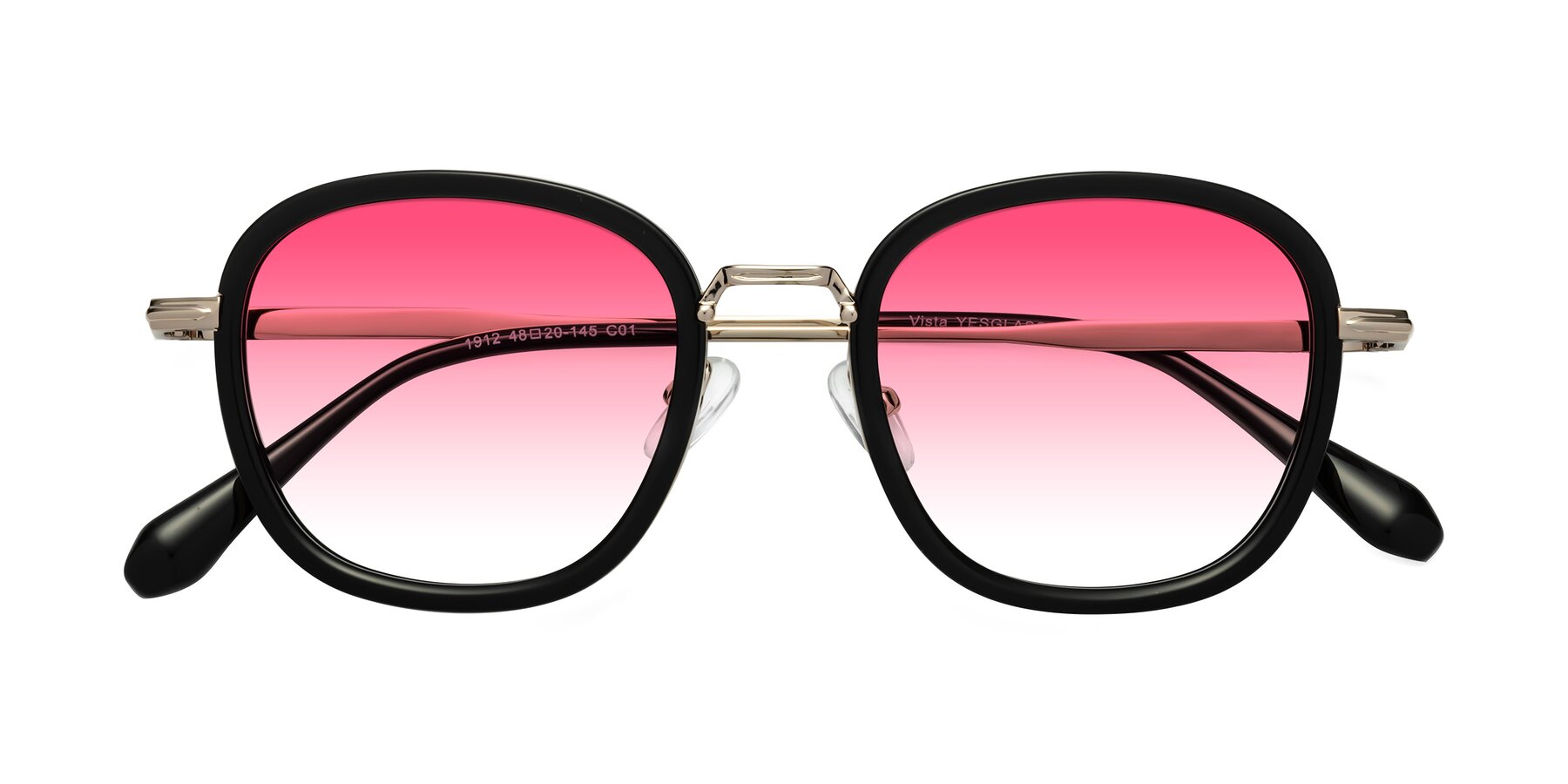 Folded Front of Vista in Black-Light Gold with Pink Gradient Lenses
