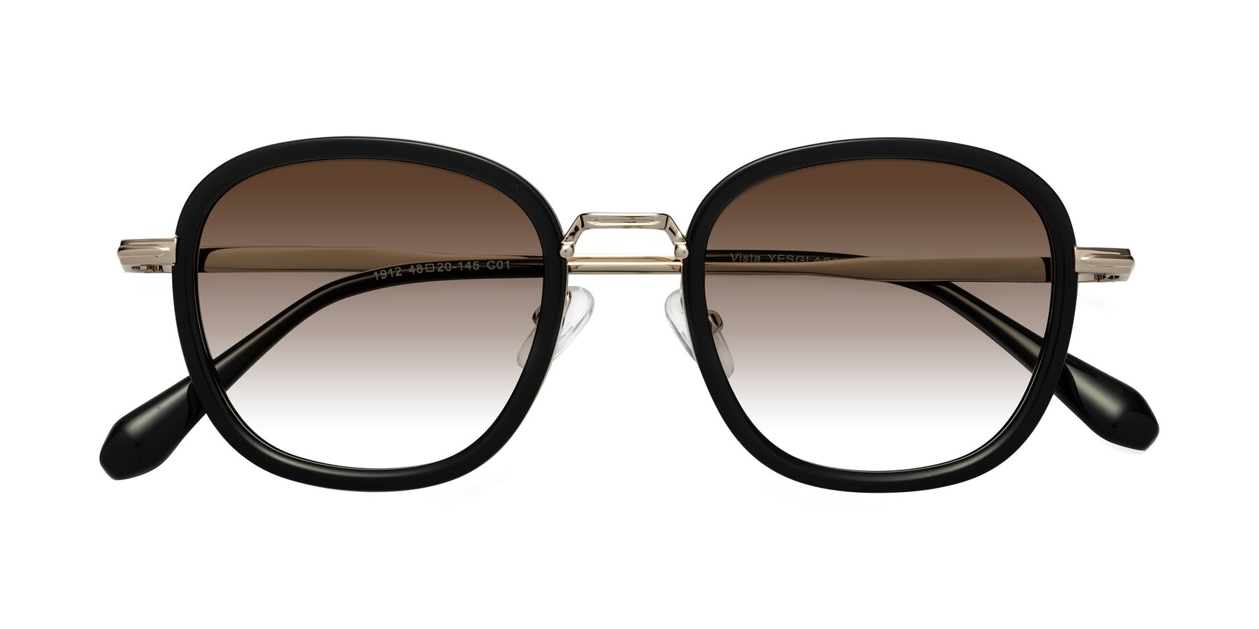 Folded Front of Vista in Black-Light Gold with Brown Gradient Lenses