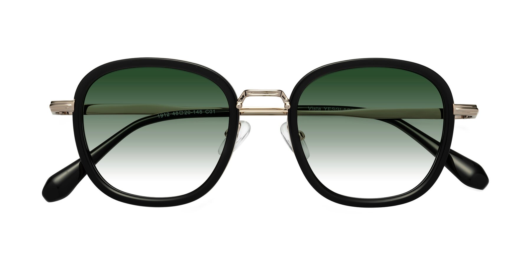 Folded Front of Vista in Black-Light Gold with Green Gradient Lenses