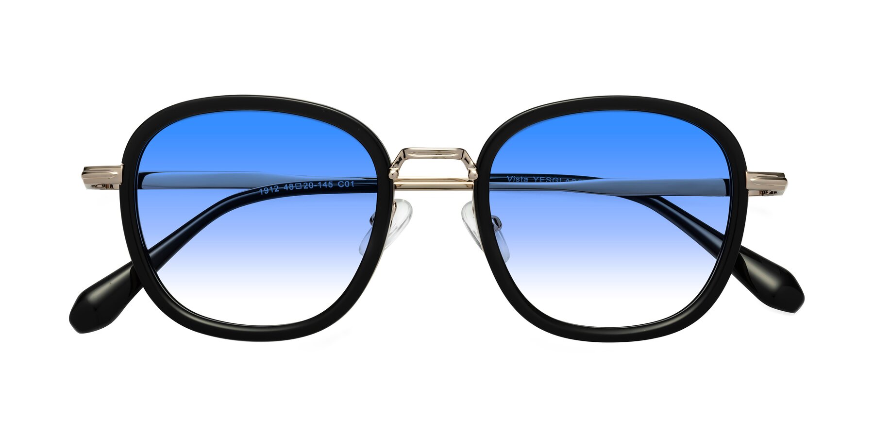Folded Front of Vista in Black-Light Gold with Blue Gradient Lenses