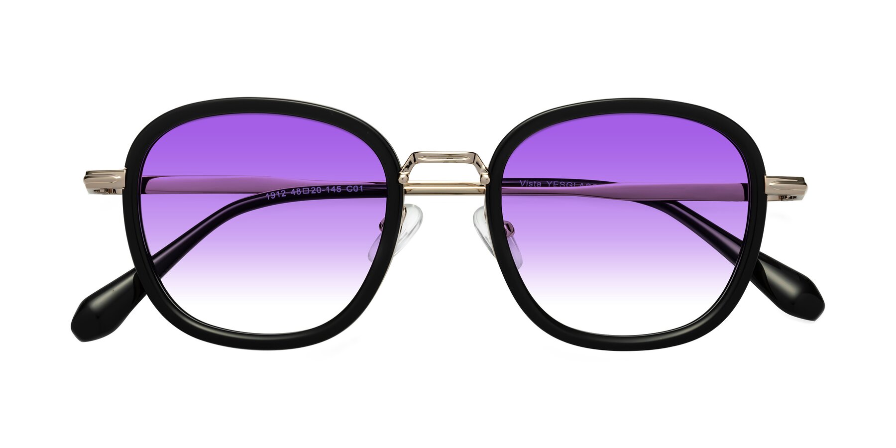 Folded Front of Vista in Black-Light Gold with Purple Gradient Lenses