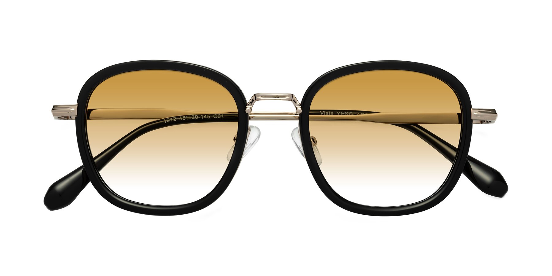 Folded Front of Vista in Black-Light Gold with Champagne Gradient Lenses