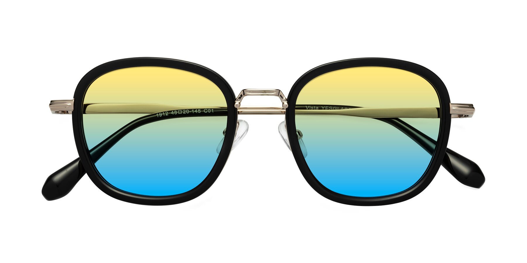 Folded Front of Vista in Black-Light Gold with Yellow / Blue Gradient Lenses