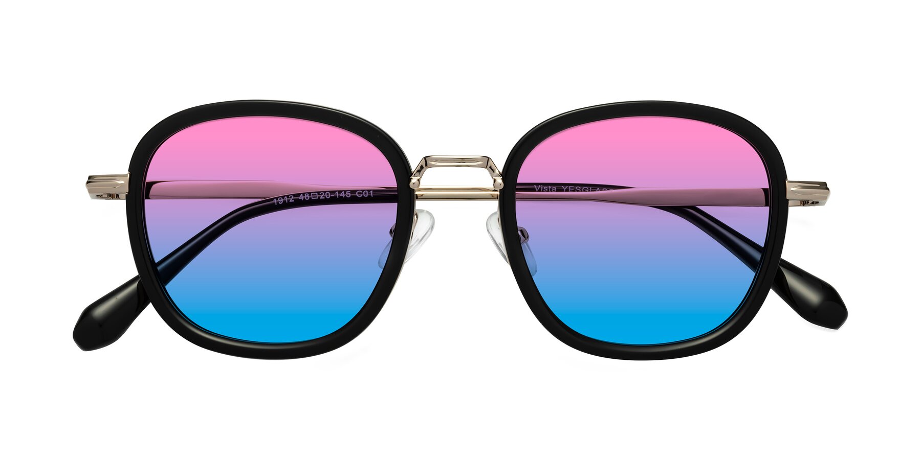 Folded Front of Vista in Black-Light Gold with Pink / Blue Gradient Lenses