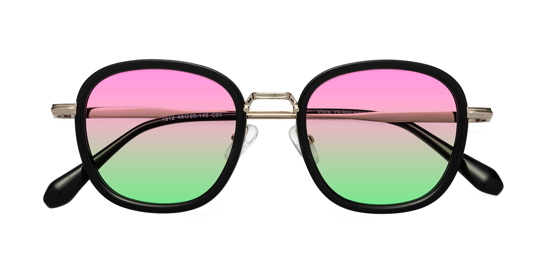 Folded Front of Vista in Black-Light Gold with Pink / Green Gradient Lenses