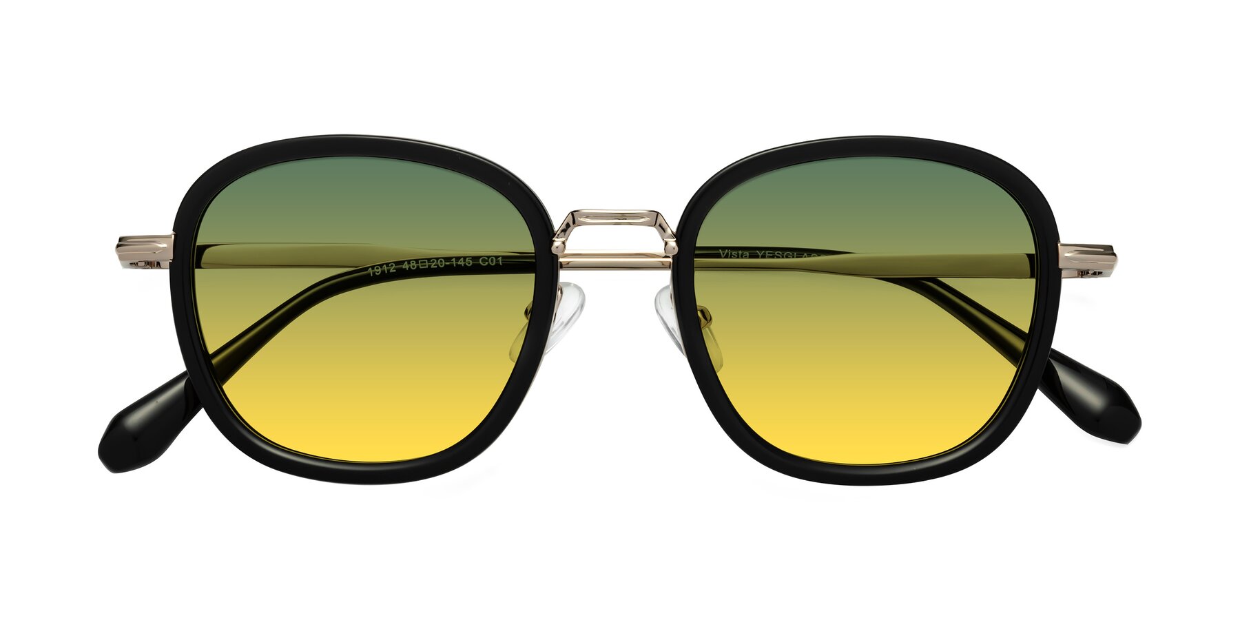 Folded Front of Vista in Black-Light Gold with Green / Yellow Gradient Lenses