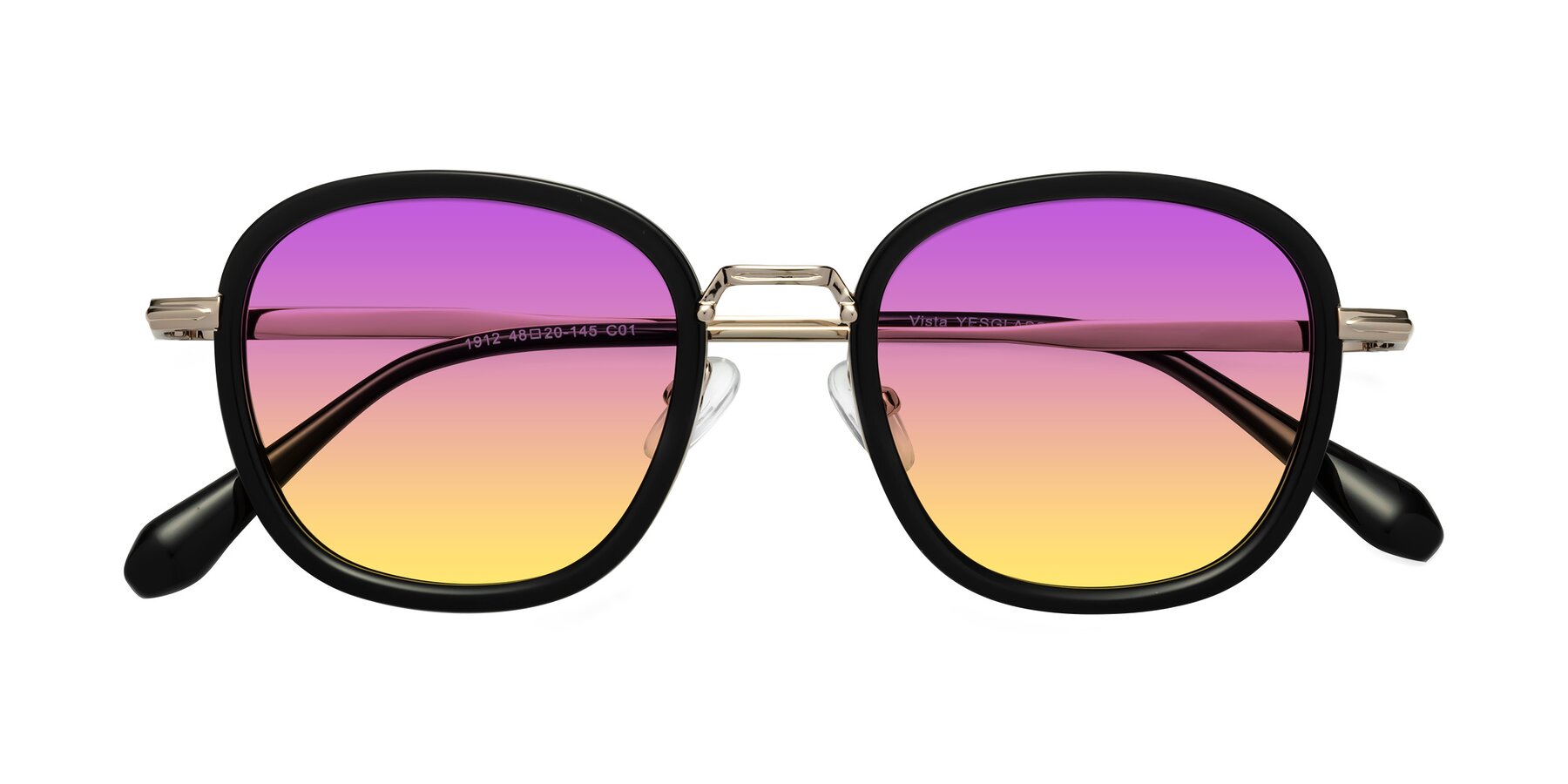 Folded Front of Vista in Black-Light Gold with Purple / Yellow Gradient Lenses