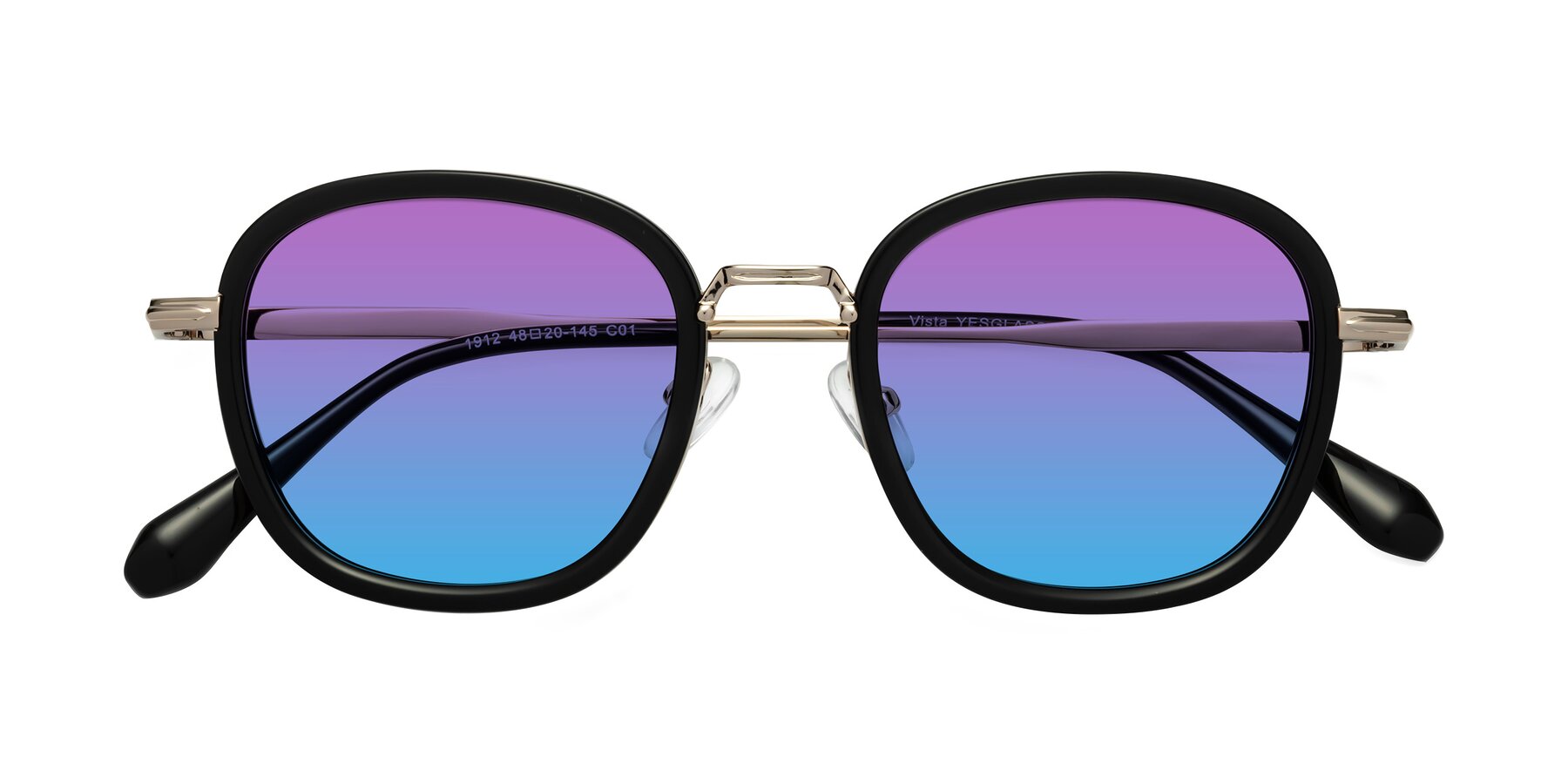 Folded Front of Vista in Black-Light Gold with Purple / Blue Gradient Lenses