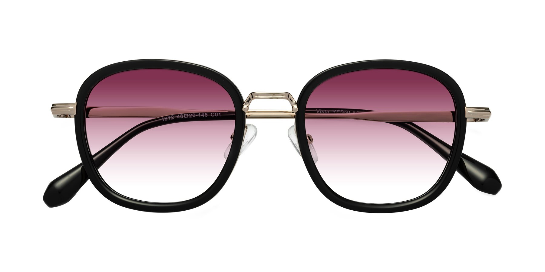 Folded Front of Vista in Black-Light Gold with Wine Gradient Lenses