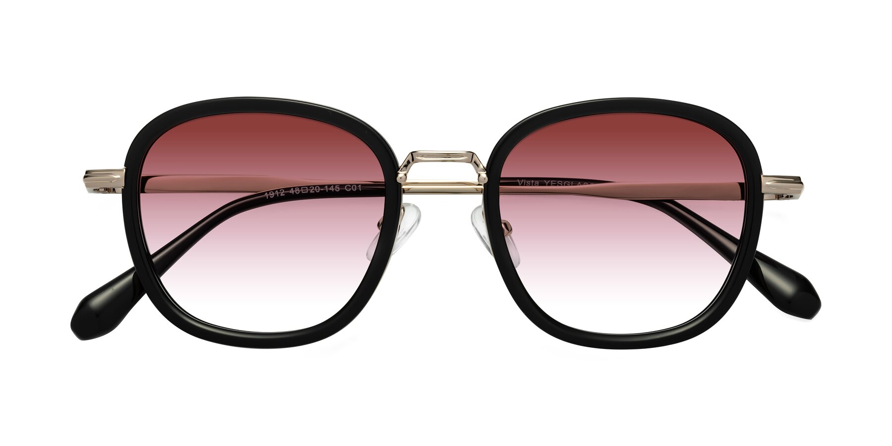 Folded Front of Vista in Black-Light Gold with Garnet Gradient Lenses