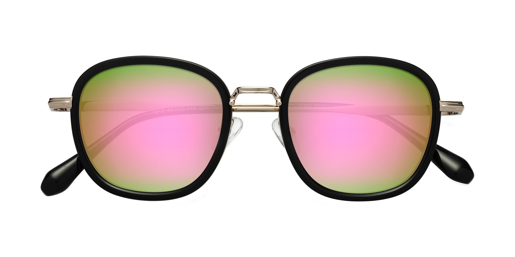 Folded Front of Vista in Black-Light Gold with Pink Mirrored Lenses