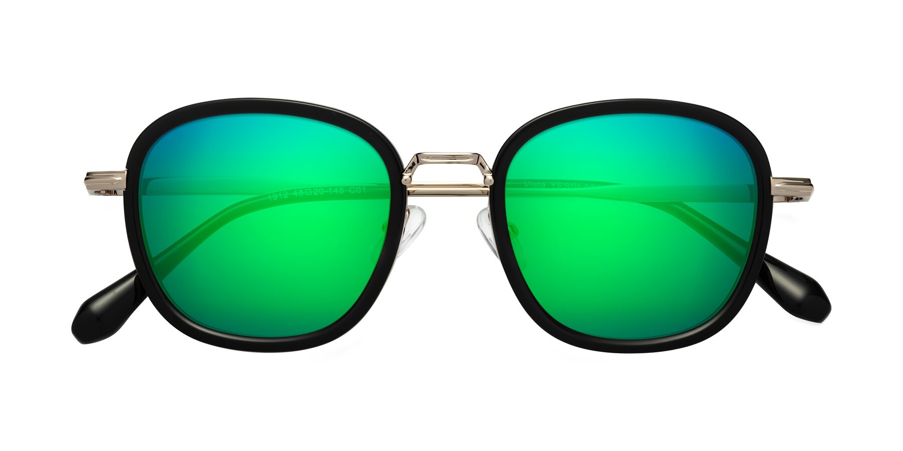 Folded Front of Vista in Black-Light Gold with Green Mirrored Lenses