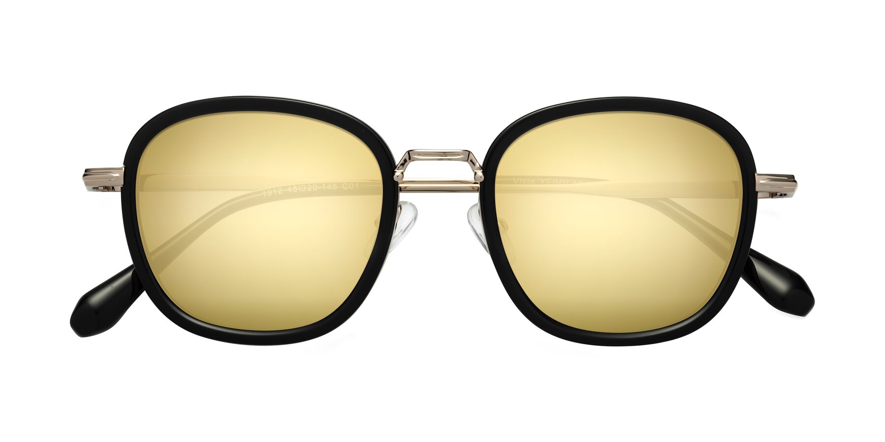 Folded Front of Vista in Black-Light Gold with Gold Mirrored Lenses