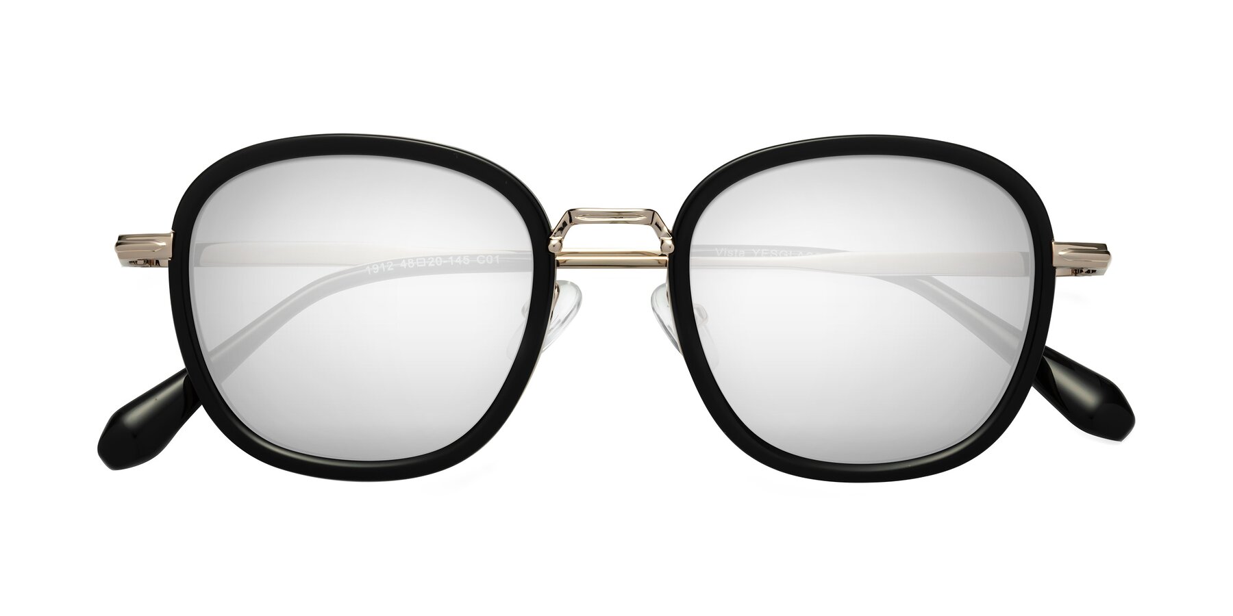 Folded Front of Vista in Black-Light Gold with Silver Mirrored Lenses