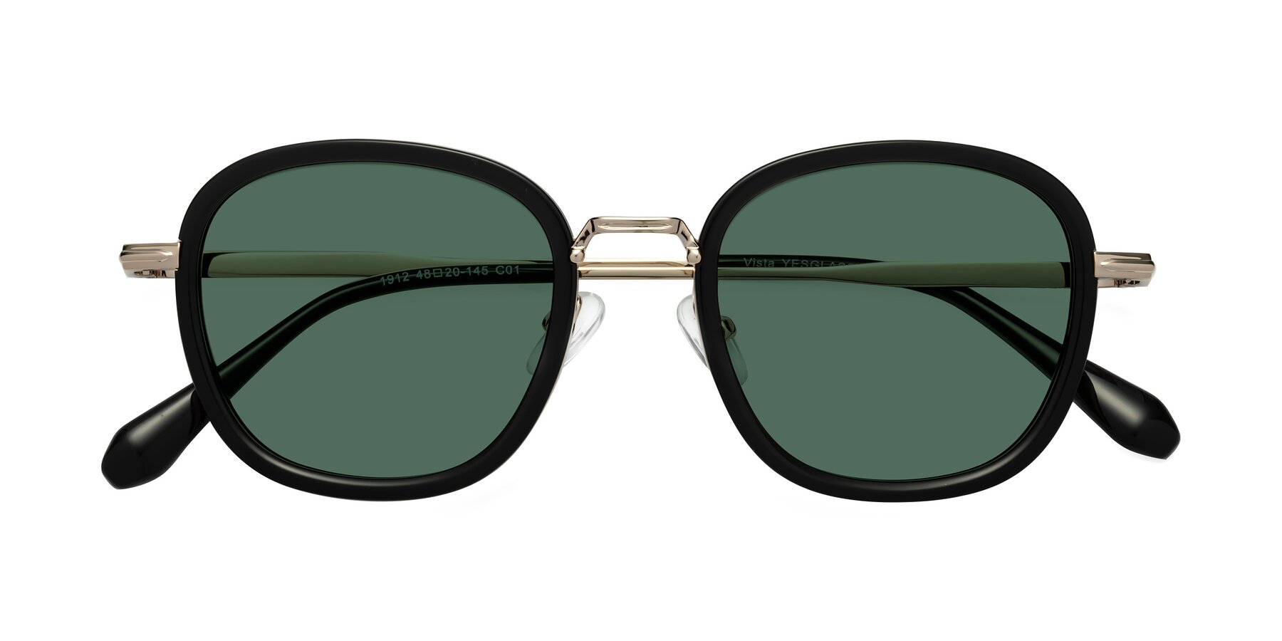 Folded Front of Vista in Black-Light Gold with Green Polarized Lenses