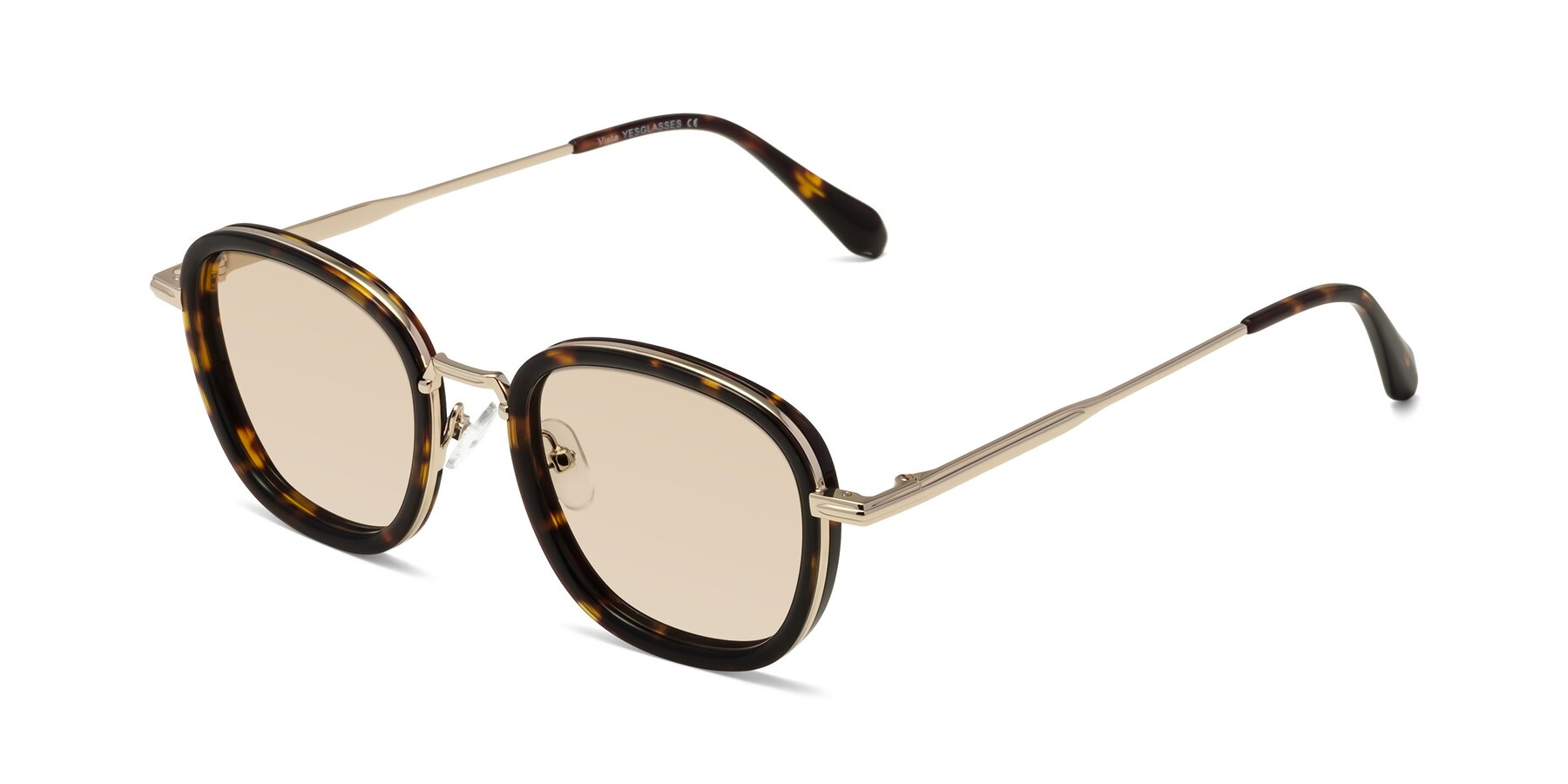 Square metal sunglasses in brown shaded lens