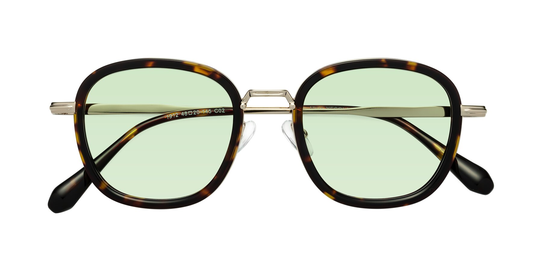 Folded Front of Vista in Tortoise-Light Gold with Light Green Tinted Lenses