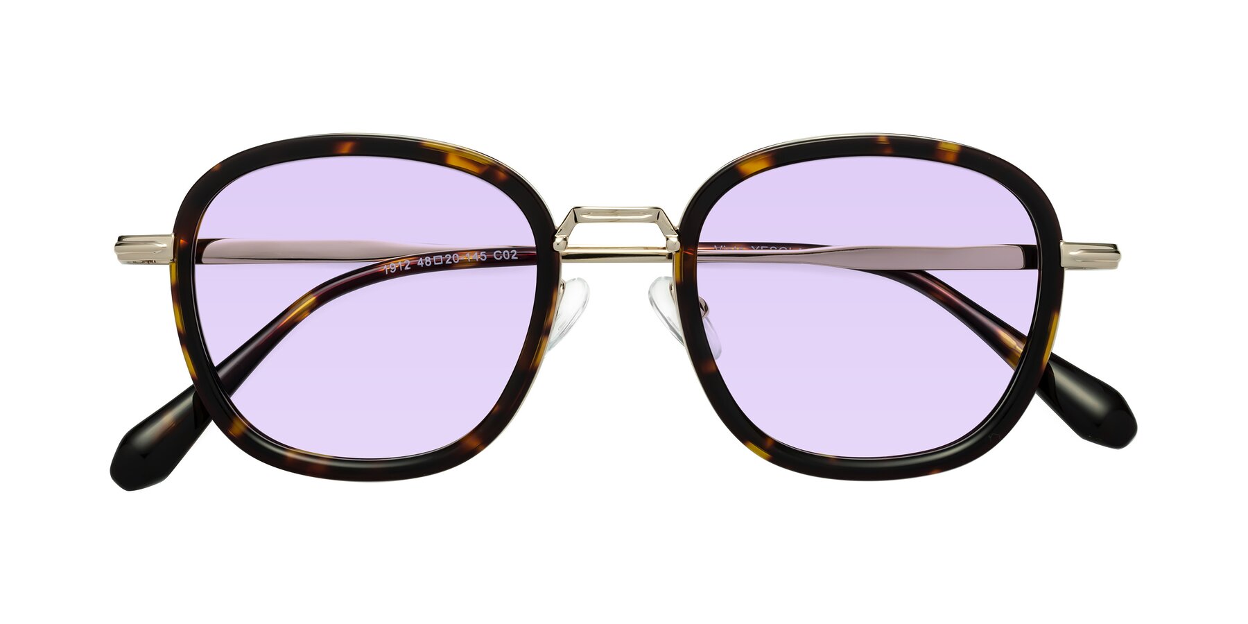 Folded Front of Vista in Tortoise-Light Gold with Light Purple Tinted Lenses