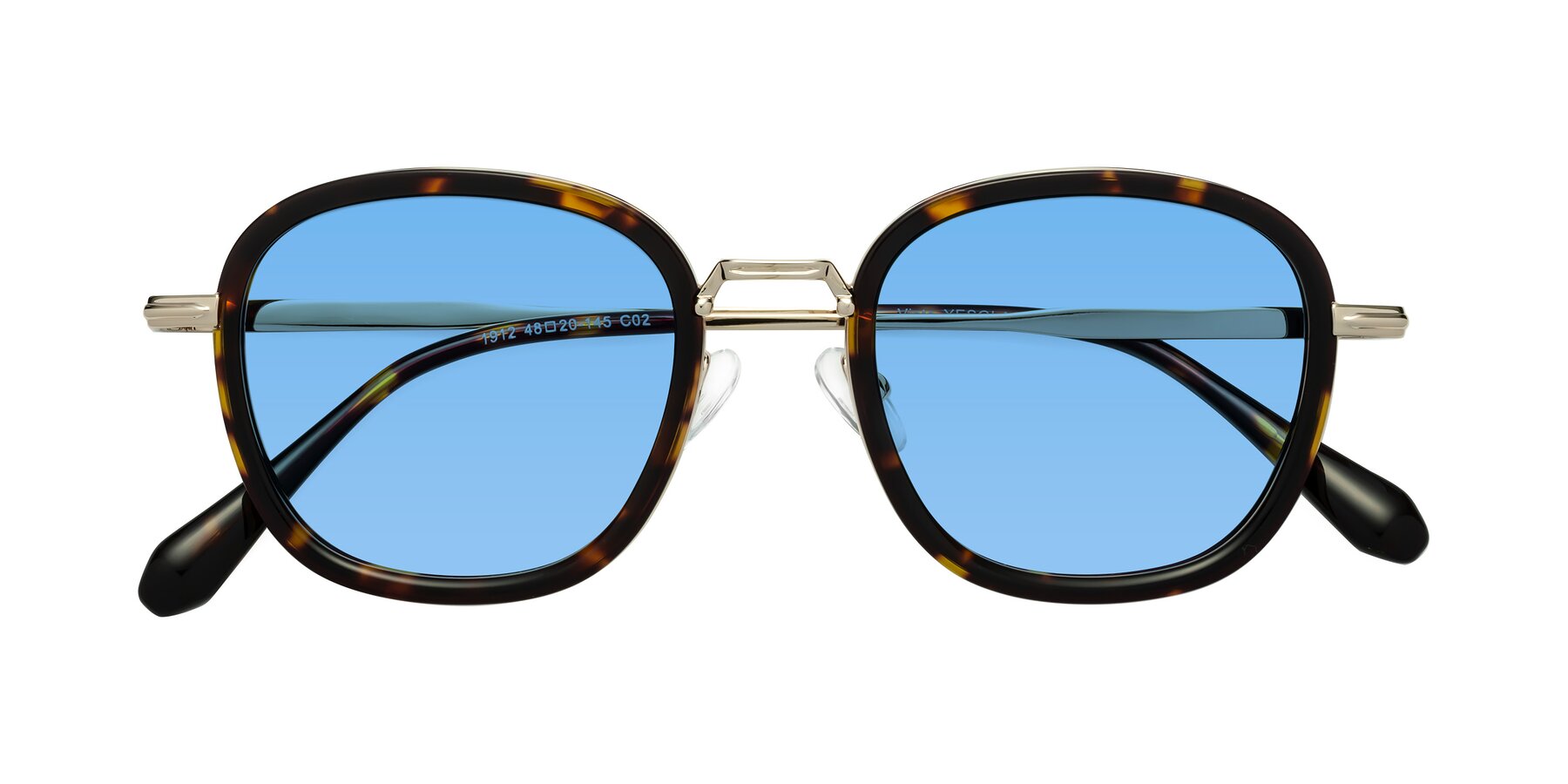 Folded Front of Vista in Tortoise-Light Gold with Medium Blue Tinted Lenses