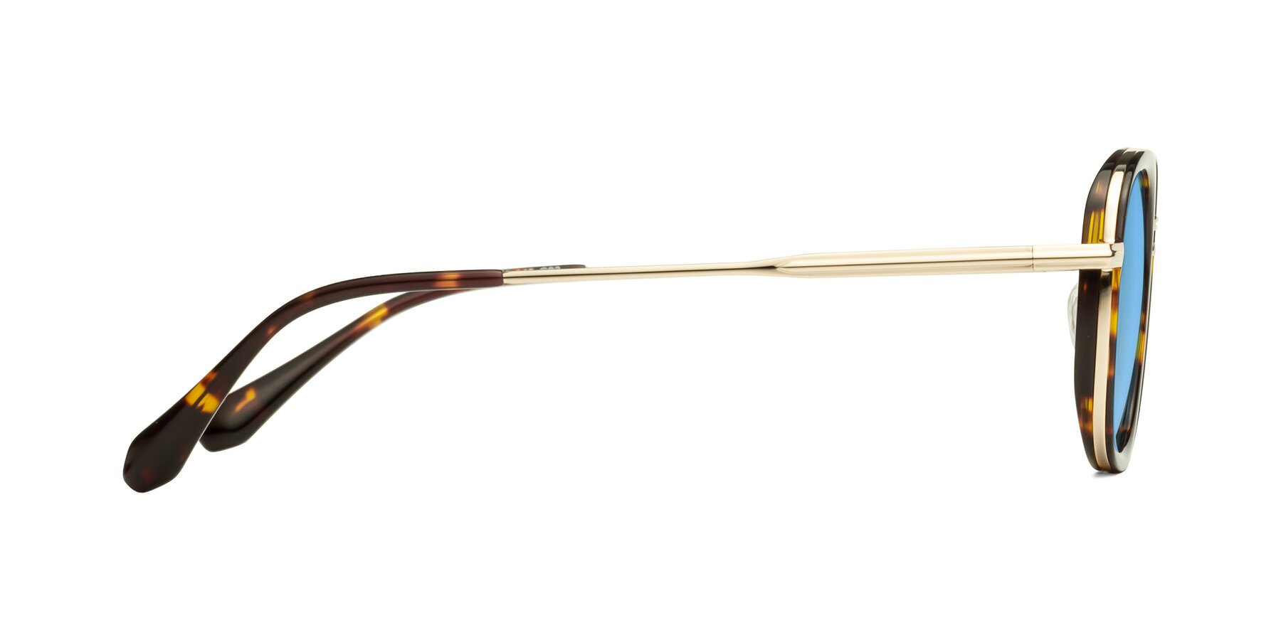 Side of Vista in Tortoise-Light Gold with Medium Blue Tinted Lenses