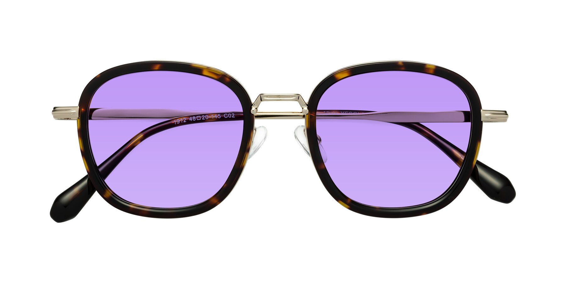Folded Front of Vista in Tortoise-Light Gold with Medium Purple Tinted Lenses