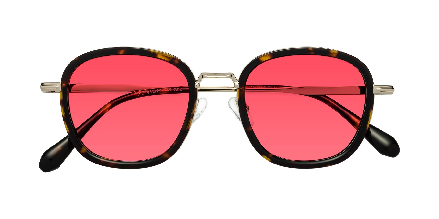 Folded Front of Vista in Tortoise-Light Gold with Red Tinted Lenses