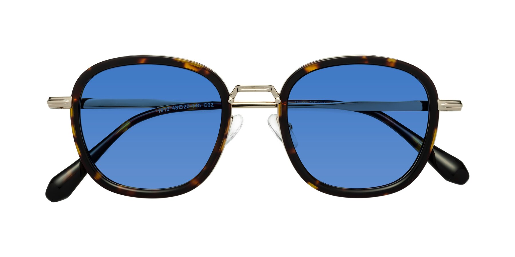 Folded Front of Vista in Tortoise-Light Gold with Blue Tinted Lenses