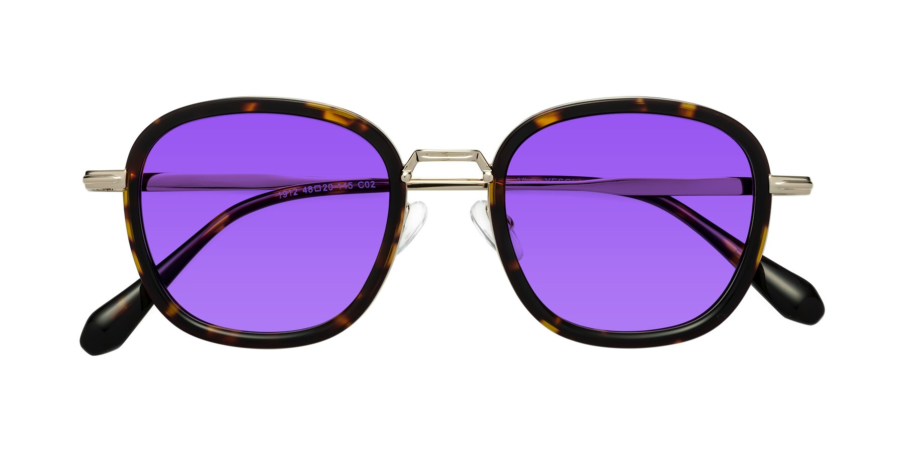 Folded Front of Vista in Tortoise-Light Gold with Purple Tinted Lenses