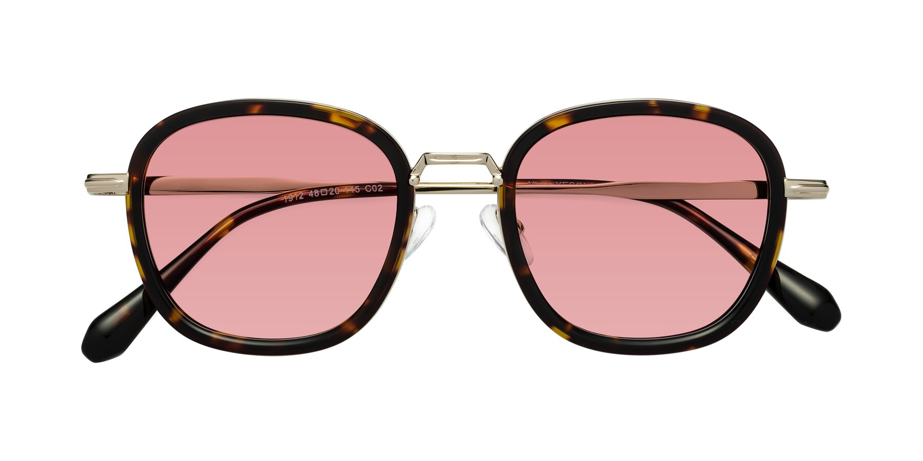 Folded Front of Vista in Tortoise-Light Gold with Medium Garnet Tinted Lenses